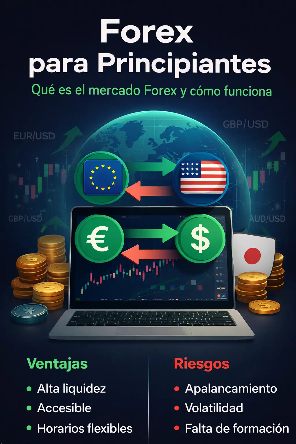 Ilustración del mercado Forex con pares de divisas